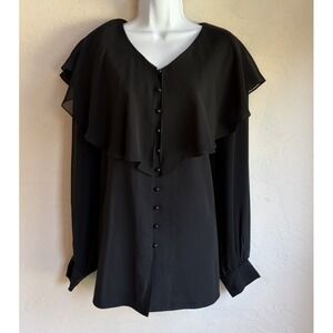 Vintage 80s 90s Sheer Cape Collar Button Up Top 16 Victorian Goth Poet Vamp
